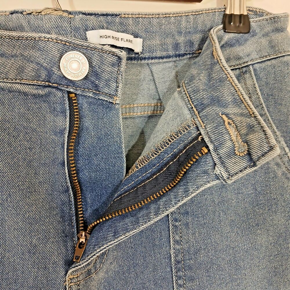 S0117. Forever 21 High Rise Flare Jean Baggy Wide Leg Cargo Jeans Womens 32 x 30 - Picture 5 of 10